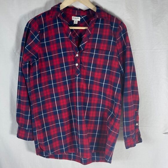 J. Crew Red/Blue Plaid Popover Flannel Shirt Sz XS - Picture 1 of 6